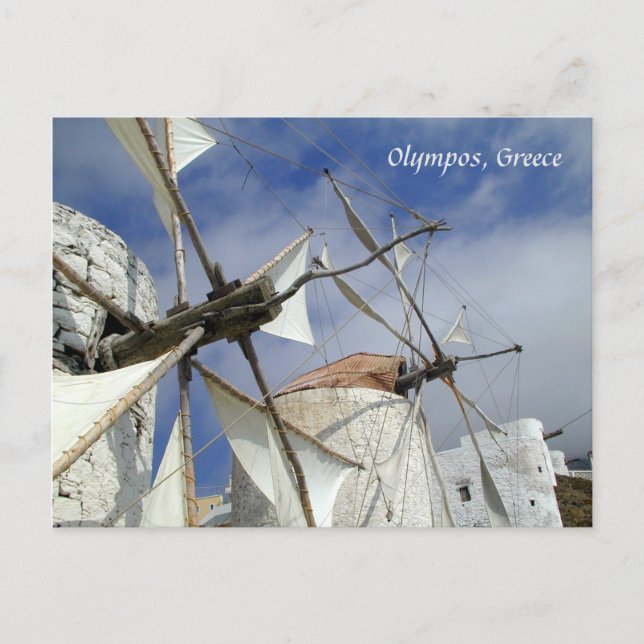 Carte Postale Vieux moulins à vent Olympos Karpathos, Grèce avec (Devant)
