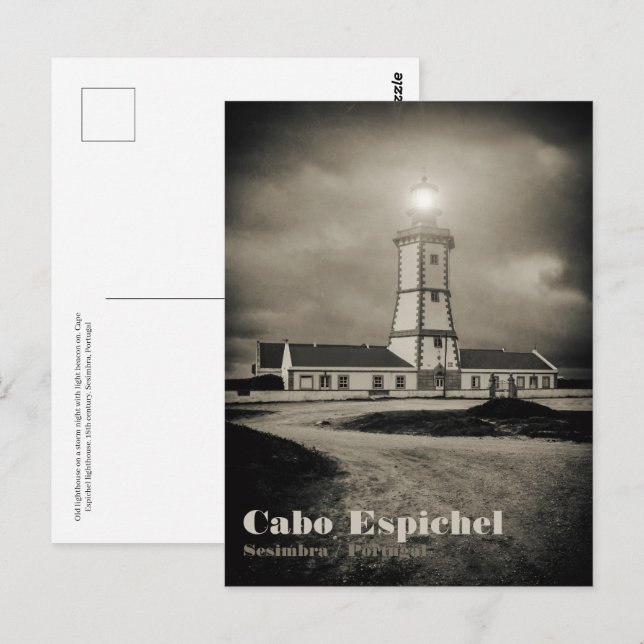 Carte Postale Vieux phare la nuit de la tempête (Devant / Derrière)