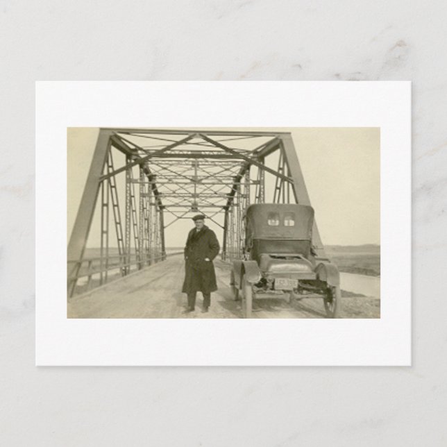 Carte Postale Vieux Photo Homme Avec Voiture (Devant)