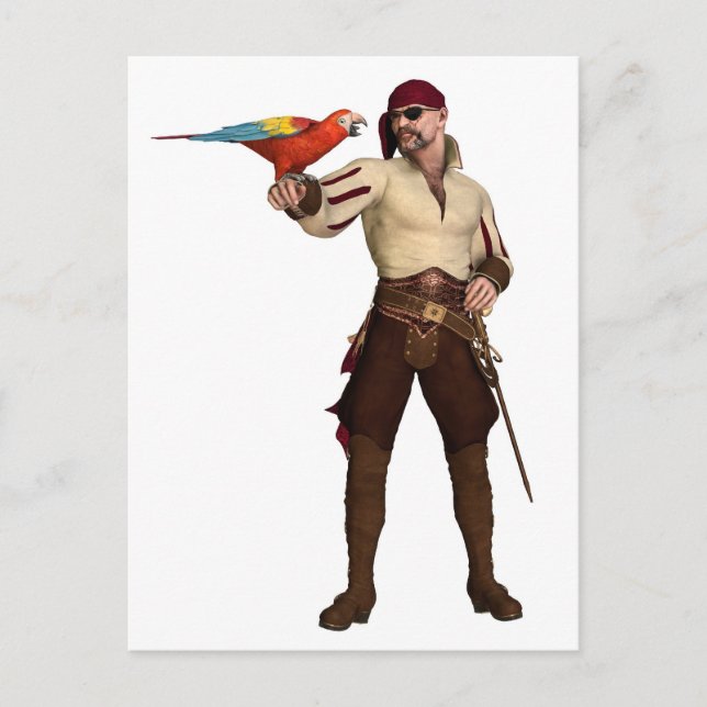 Carte Postale Vieux pirate au perroquet (Devant)