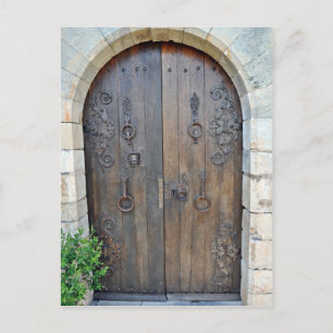 Carte Postale Vieux Porte Décorée En Bois Sur Mur De Pierre
