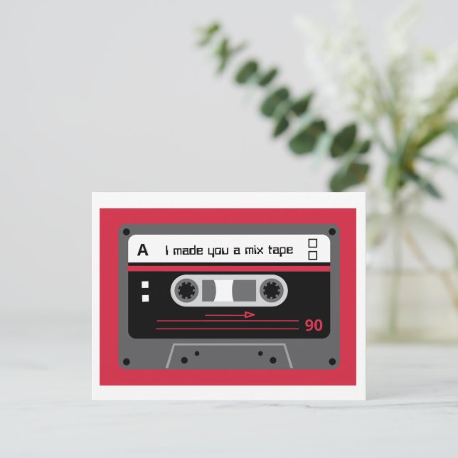 Carte Postale Vieux Skool Rouge et noir Cassette Mix Bande (Debout devant)