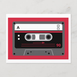 Carte Postale Vieux Skool Rouge et noir Cassette Mix Bande