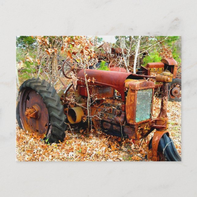 Carte Postale Vieux tracteur rustique de ferme en Junk Yard (Devant)