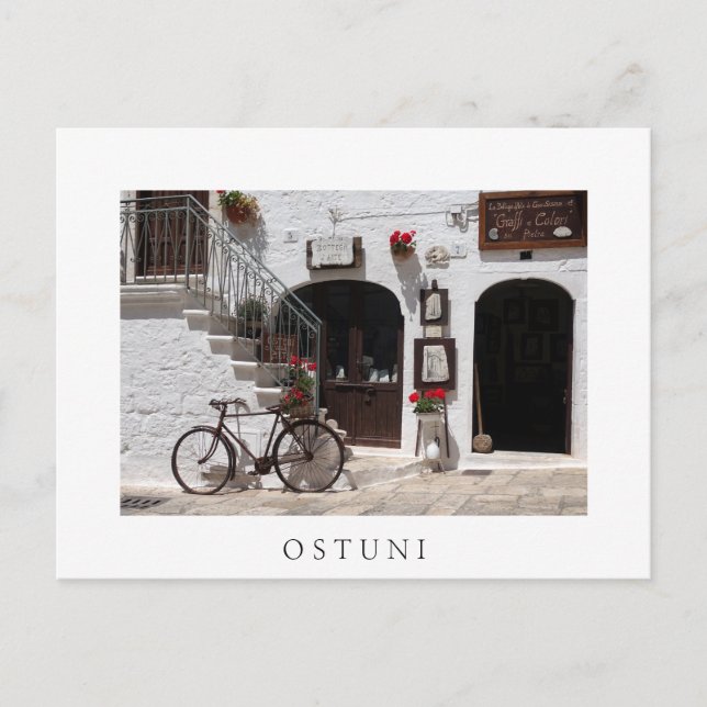 Carte Postale Vieux vélo et vitrine dans les Pouilles (Devant)