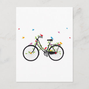 Carte Postale Vieux vélo vintage avec fleurs et oiseaux