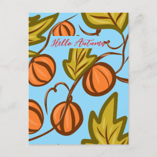 Carte Postale Vignes Citrouilles d'automne dessin manuel