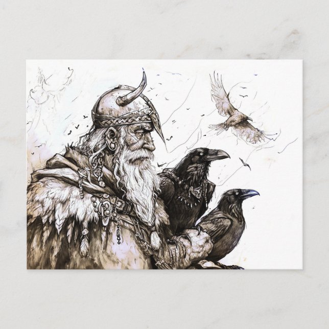 Carte Postale Viking Deity Sketch Pen Drawing of Norse God Odin (Devant)