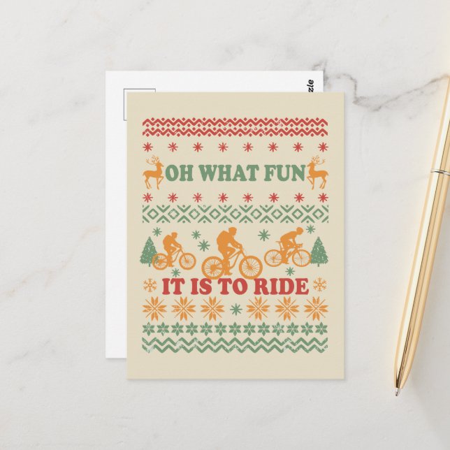 Carte Postale Vilain pull Joyeux Noël à vélo (Devant/Arrière en situation)