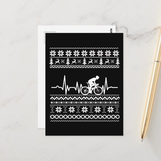 Carte Postale Vilain pull Joyeux Noël à vélo (Devant/Arrière en situation)