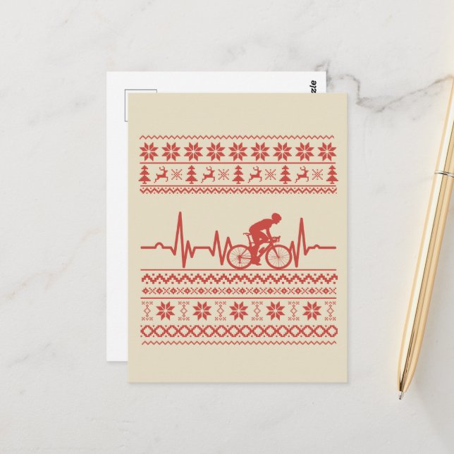 Carte Postale Vilain pull Joyeux Noël à vélo (Devant/Arrière en situation)