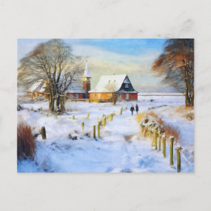 Carte Postale Village balte en hiver. Les gens marchant