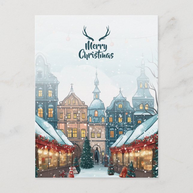 Carte Postale Village de Noël d'hiver (Devant)