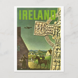 Carte Postale Village d'Irlande, croix celtique, voyage vintage
