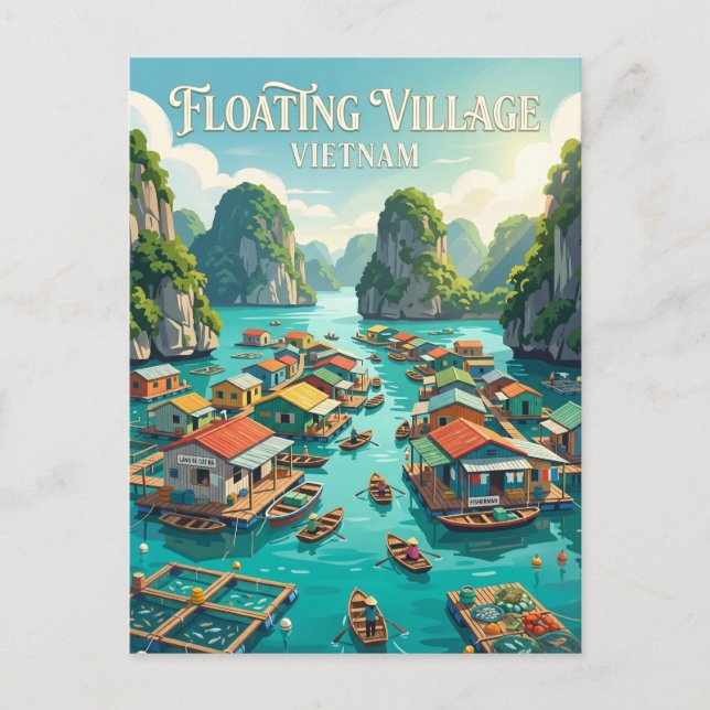 Carte Postale Village flottant de Cát Bà Vietnam (Devant)