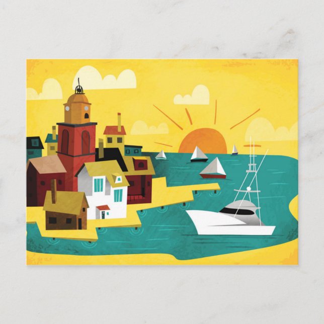 Carte Postale Ville Abstraite de Port (Devant)