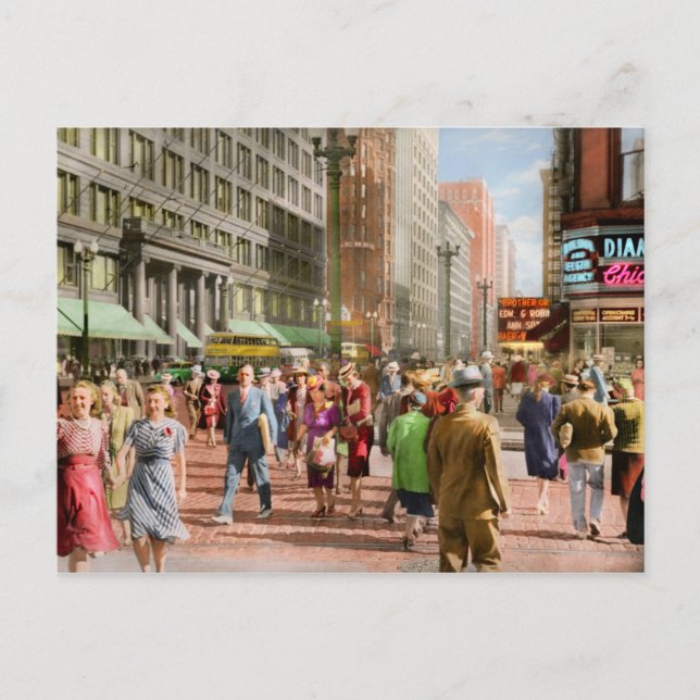 Carte Postale Ville - Chicago - Foules commerçantes 1940 (Devant)