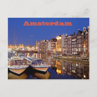 Carte Postale Ville d'Amsterdam par Nuit