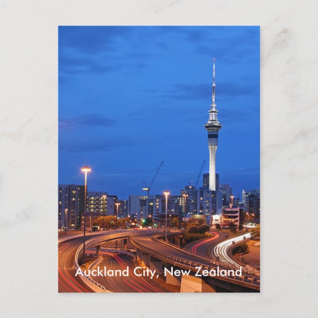 Carte Postale Ville d'Auckland, Nouvelle Zélande au crépuscule (Devant)