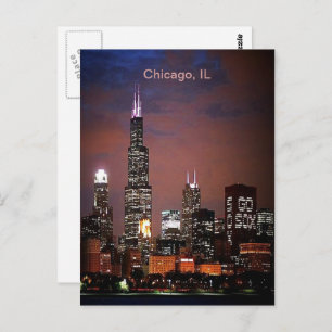 Carte Postale Ville de Chicago Illinois Night Skyline