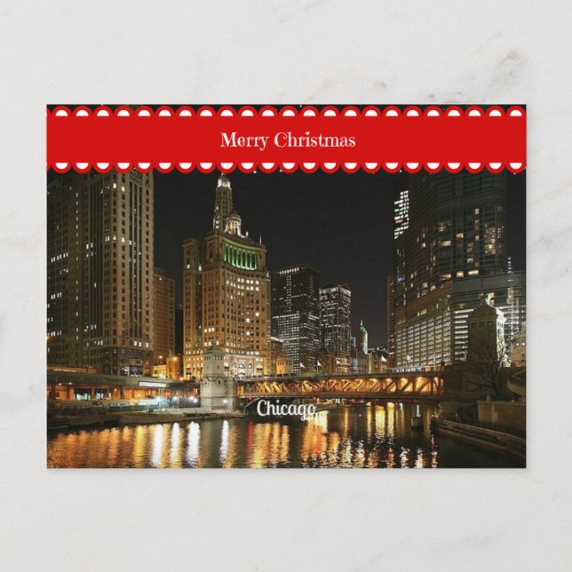 Carte Postale Ville de Chicago, voeux de Noël (Devant)