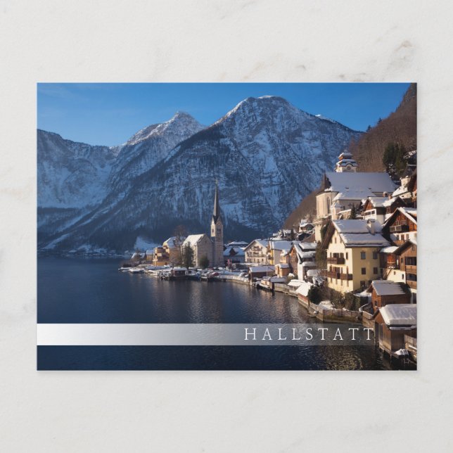 Carte Postale Ville de Hallstatt dans la neige en hiver (Devant)
