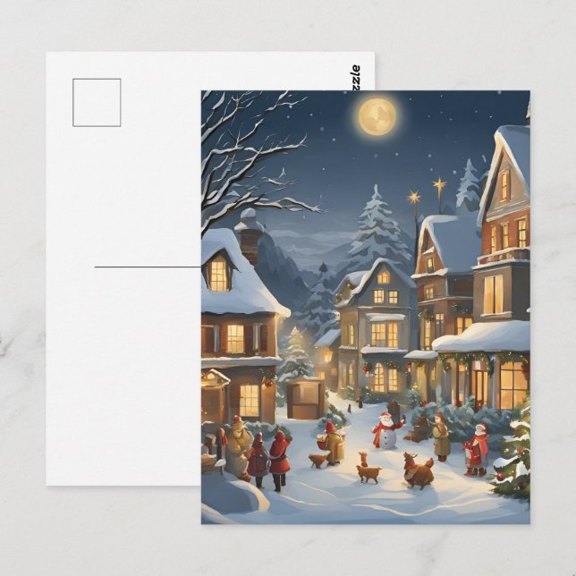 Carte Postale Ville de Noël enneigée (Devant / Derrière)