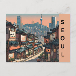 Carte Postale Ville de Séoul Corée du Sud voyage rétro rue vinta