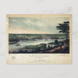 Carte Postale Ville de St. Paul, capitale du Minnesota (1853)