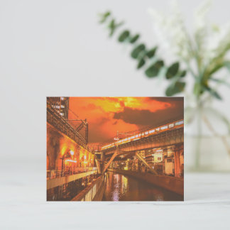 Carte Postale Ville de Tokyo avec Canal et Train