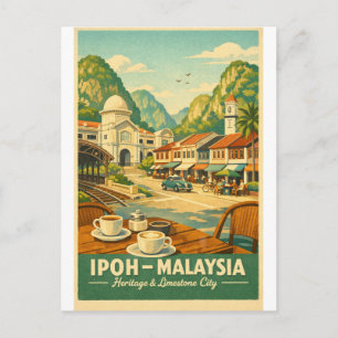 Carte Postale Ville d'Ipoh, voyage rétro en Malaisie