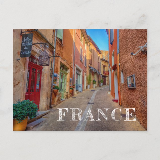 Carte Postale Ville française colorée sur une colline (Devant)