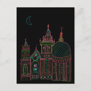 Carte Postale Ville lueur brillant Neon noir