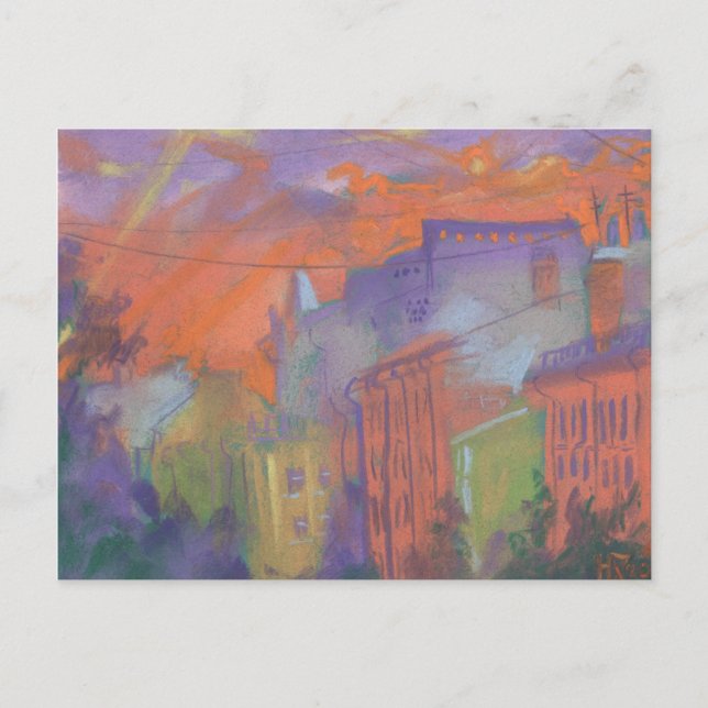 Carte Postale Ville Lumineuse Orange Coucher de soleil Paysage P (Devant)