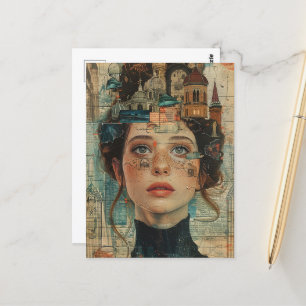 Carte Postale Ville sur mon collage de femme esprit