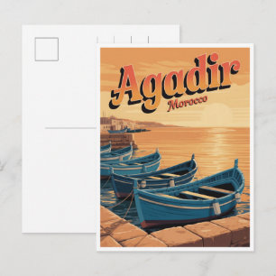 Carte Postale Ville vintage d'Agadir plage maroc voyage souvenir