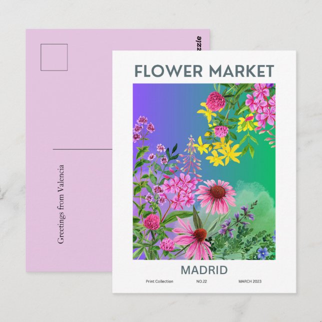 Carte Postale Villes du marché aux fleurs du monde Madrid Custom (Devant / Derrière)