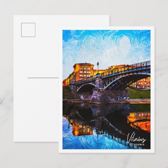Carte Postale Vilnius Lituanie Belle peinture à l'huile paysage (Devant / Derrière)