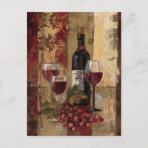 Carte Postale Vin bouteille et verres à vin