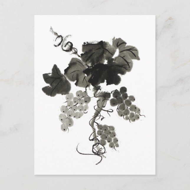 Carte Postale Vin de raisin, Sumi-e (Devant)