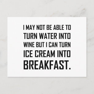 Carte Postale Vin d'eau Crème glacée Petit déjeuner Plaisanterie