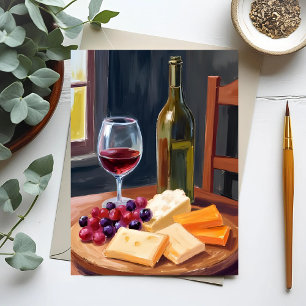 Carte Postale Vin et fromage   Peinture à l'huile