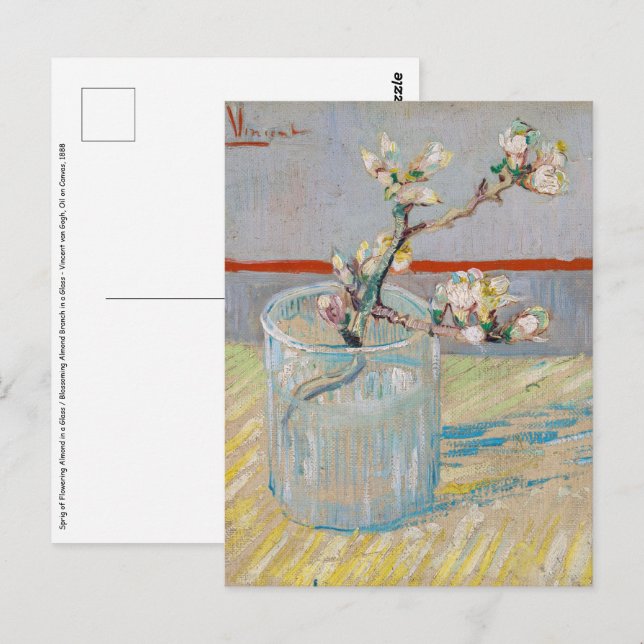 Carte Postale Vincent van Gogh - Branche d'amandier dans un verr (Devant / Derrière)