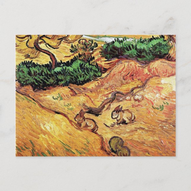 Carte Postale Vincent Van Gogh - Champ Avec Deux Lapins Art Fine (Devant)