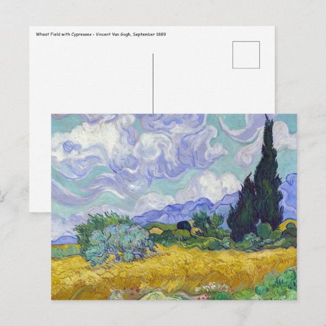 Carte Postale Vincent Van Gogh - Champ de blé avec cyprès (Devant / Derrière)