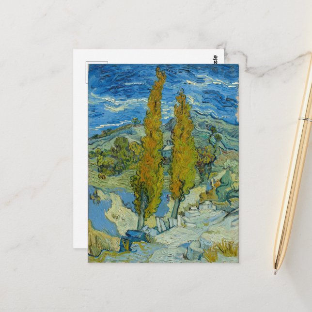 Carte Postale Vincent Van Gogh, Deux Peupliers dans les Alpilles (Devant/Arrière en situation)