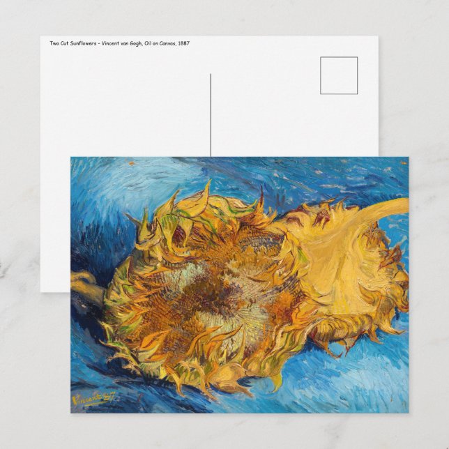 Carte Postale Vincent van Gogh - Deux Tournesols Coupés (Devant / Derrière)