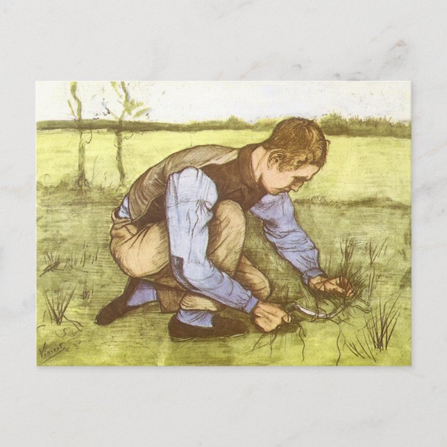 Carte Postale Vincent van Gogh - Garçon coupant l'herbe avec la  (Devant)