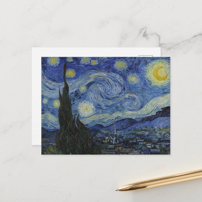 Carte Postale Vincent Van Gogh, La Nuit étoilée (Devant/Arrière en situation)