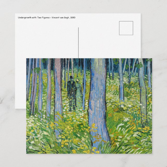 Carte Postale Vincent van Gogh - Sous-bois avec deux personnages (Devant / Derrière)